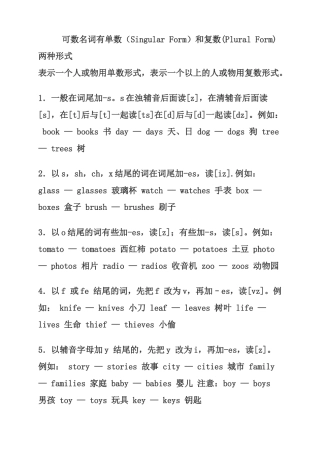 可数名词有单数复数练习