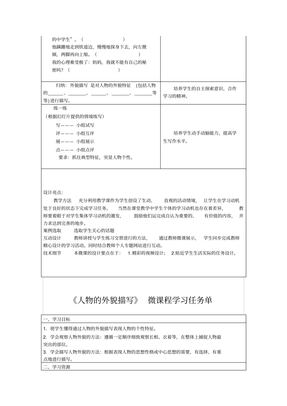 人物的外貌描写微课程设计方案_第2页