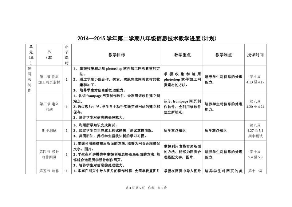 2014-2015学年八年级下册信息技术教学计划张玉玲_第3页