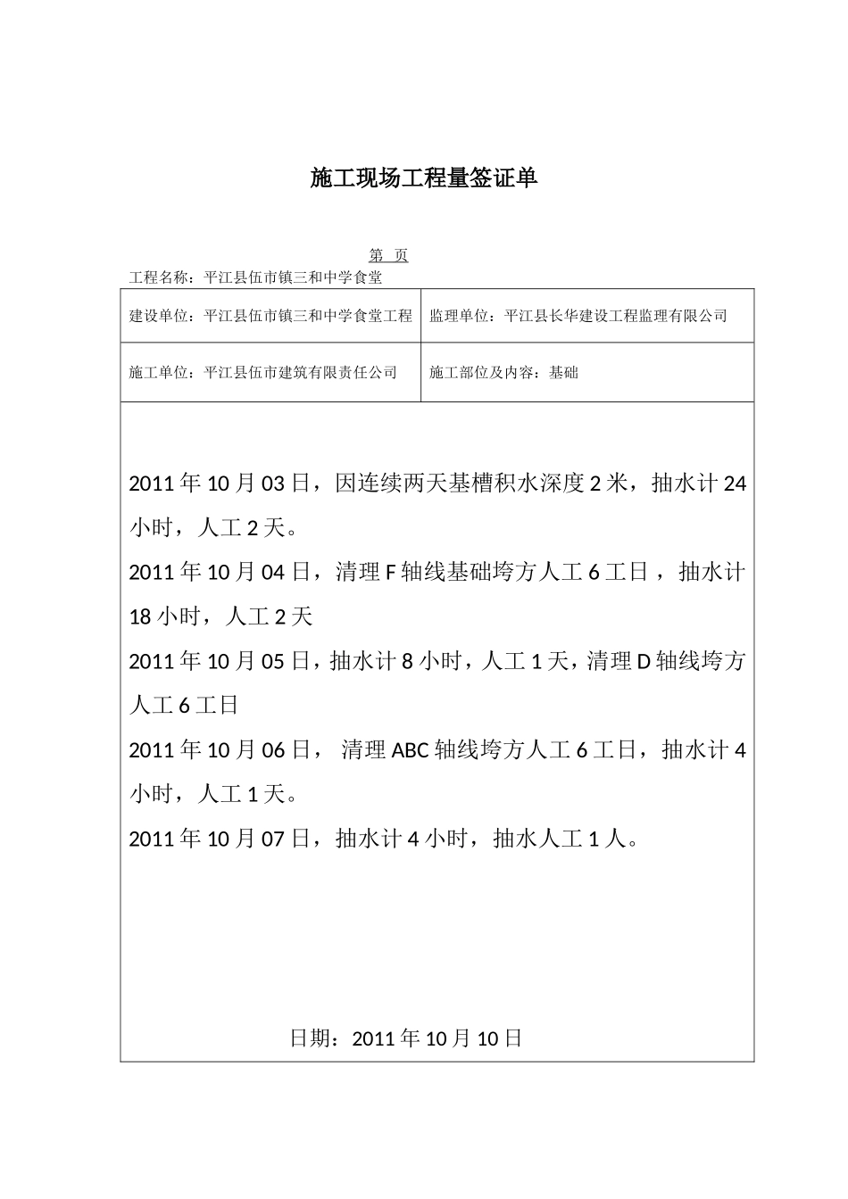 施工现场工程量签证单1_第2页