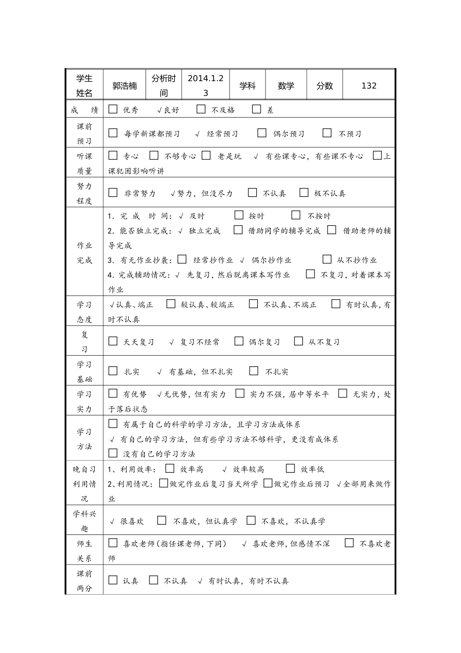 2014年八（8）班数学成绩分析表_第2页