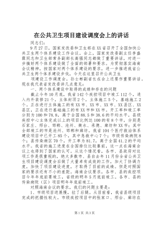 在公共卫生项目建设调度会上的讲话发言
