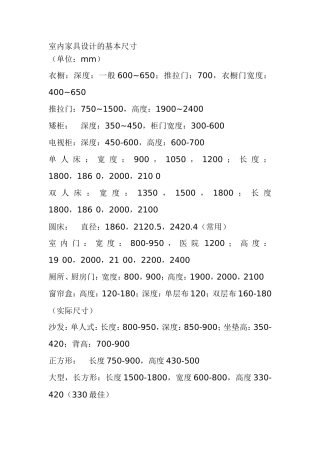室内装饰家具基本尺寸
