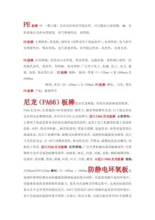工程塑料.绝缘材料.防静电材料的详细说明