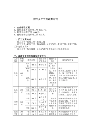 前厅服务员工资计算方式