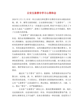 公安五条禁令学习心得体会 