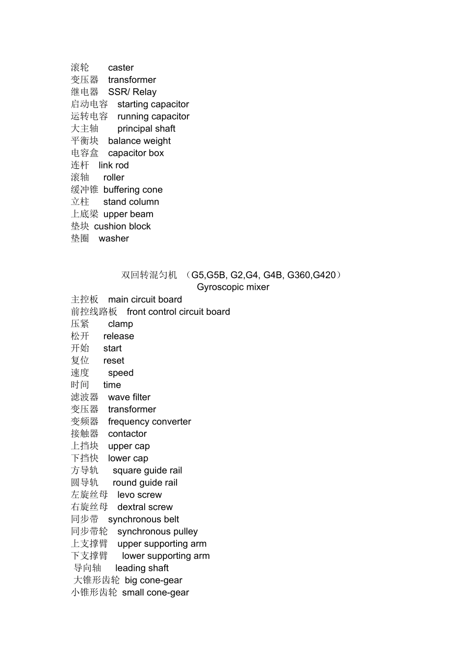 调色混匀机及搅拌机主要零部件中英文对照表_第2页