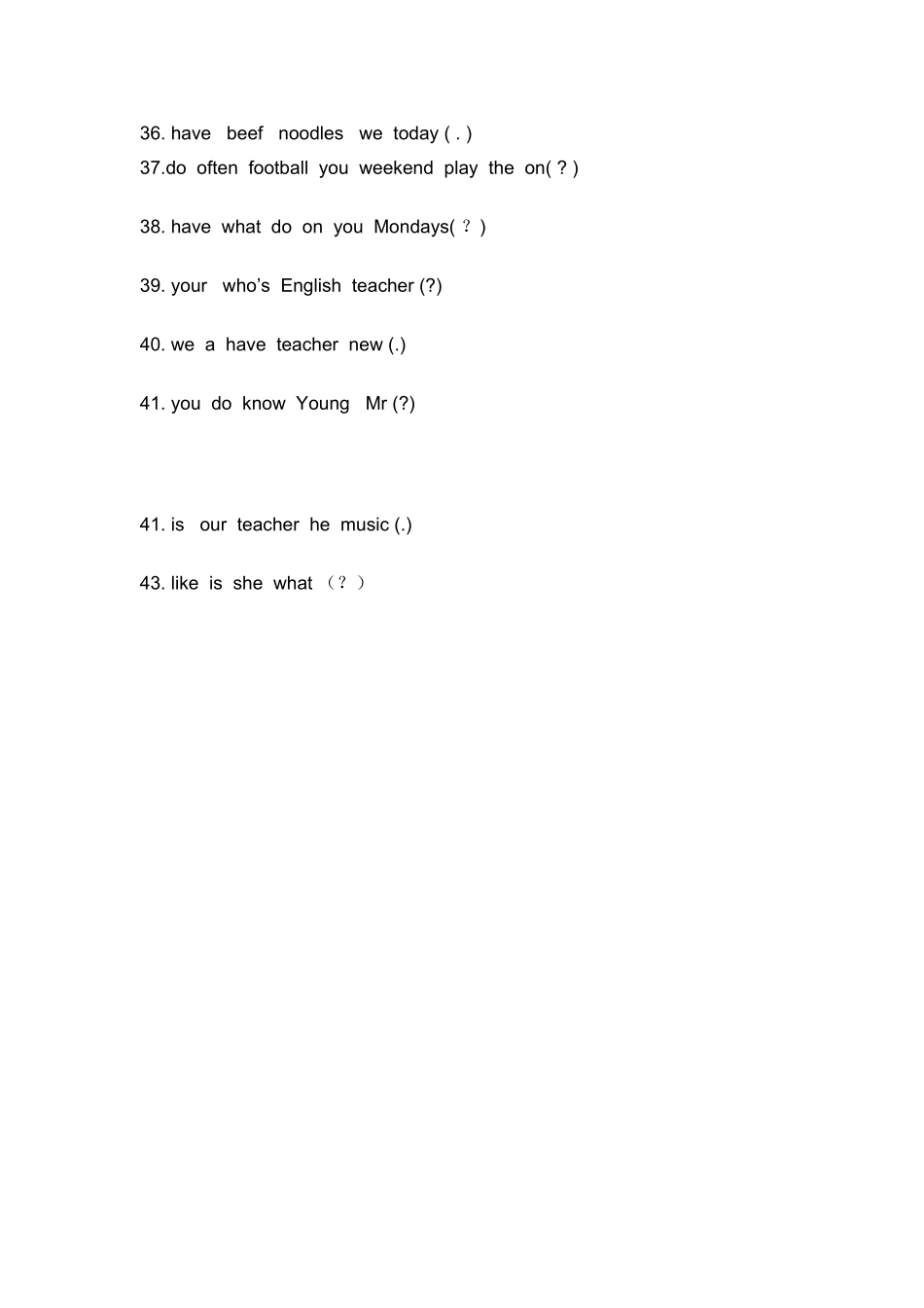 五上英语连词成句专项练习_第3页