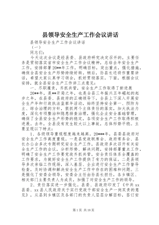 县领导安全生产工作会议讲话发言