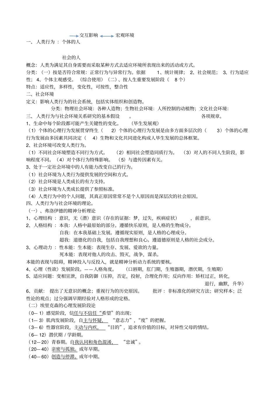 人类行为与社会环境知识要点复习_第1页