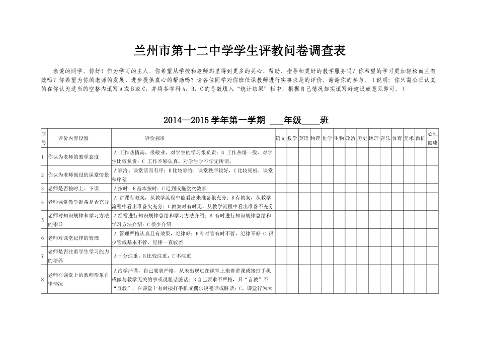 中评教问卷调查表_第1页