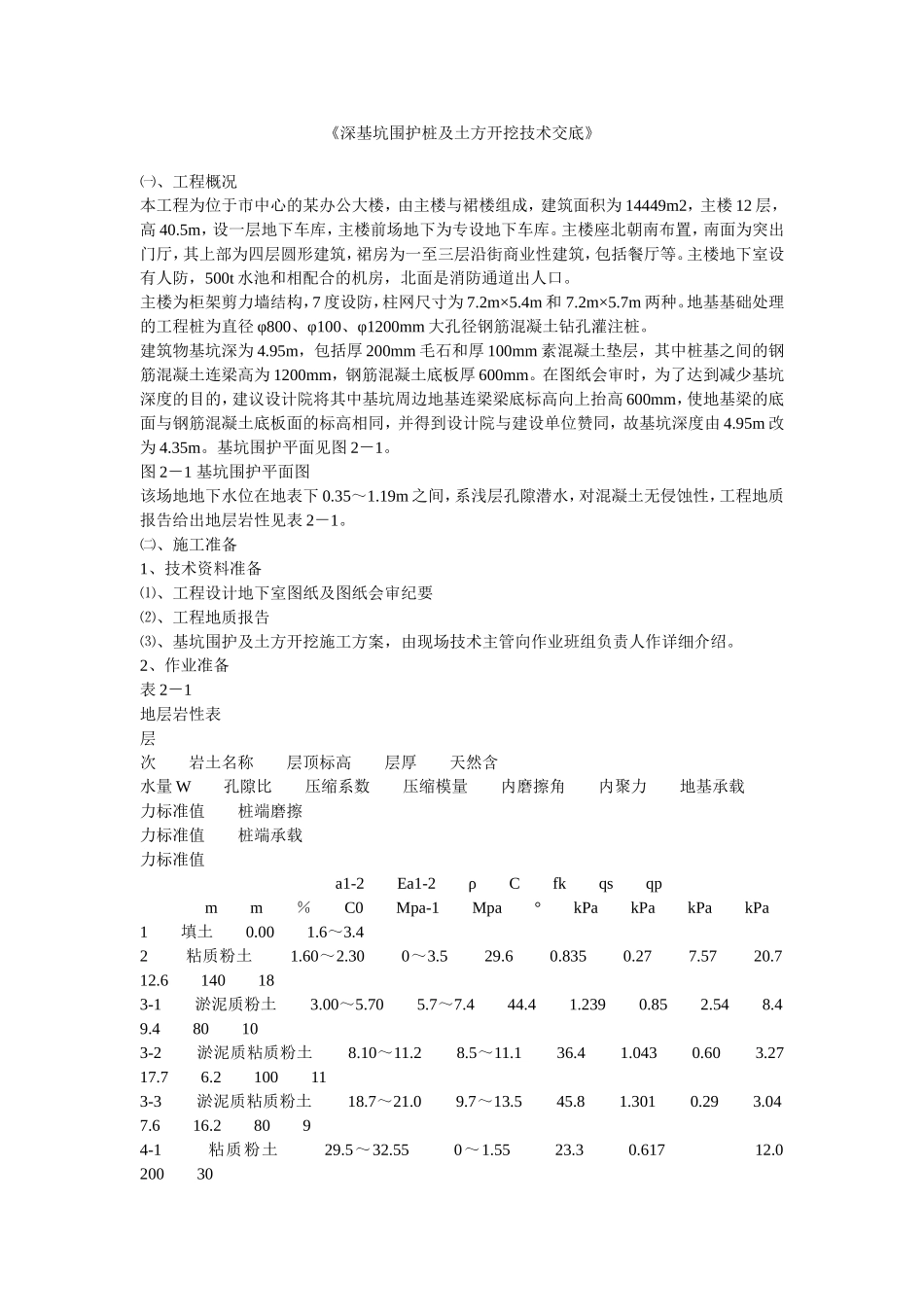 深基坑围护桩及土方开挖技术交底_第1页