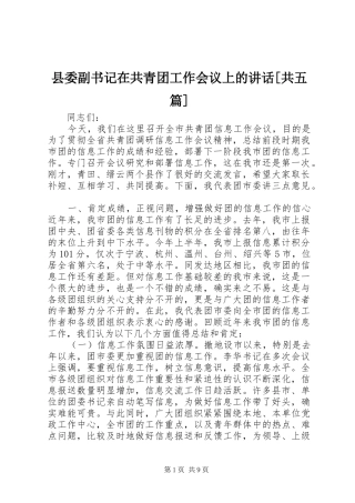 县委副书记在共青团工作会议上的讲话发言[共五篇]