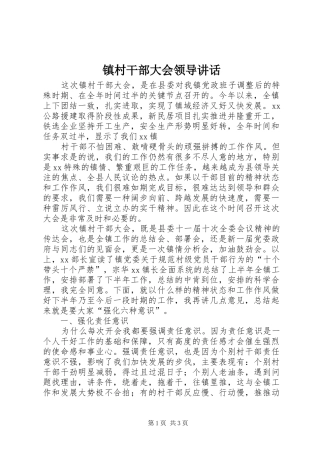 镇村干部大会领导讲话发言