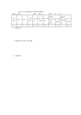 小学学生月考成绩统计与试卷分析调查表