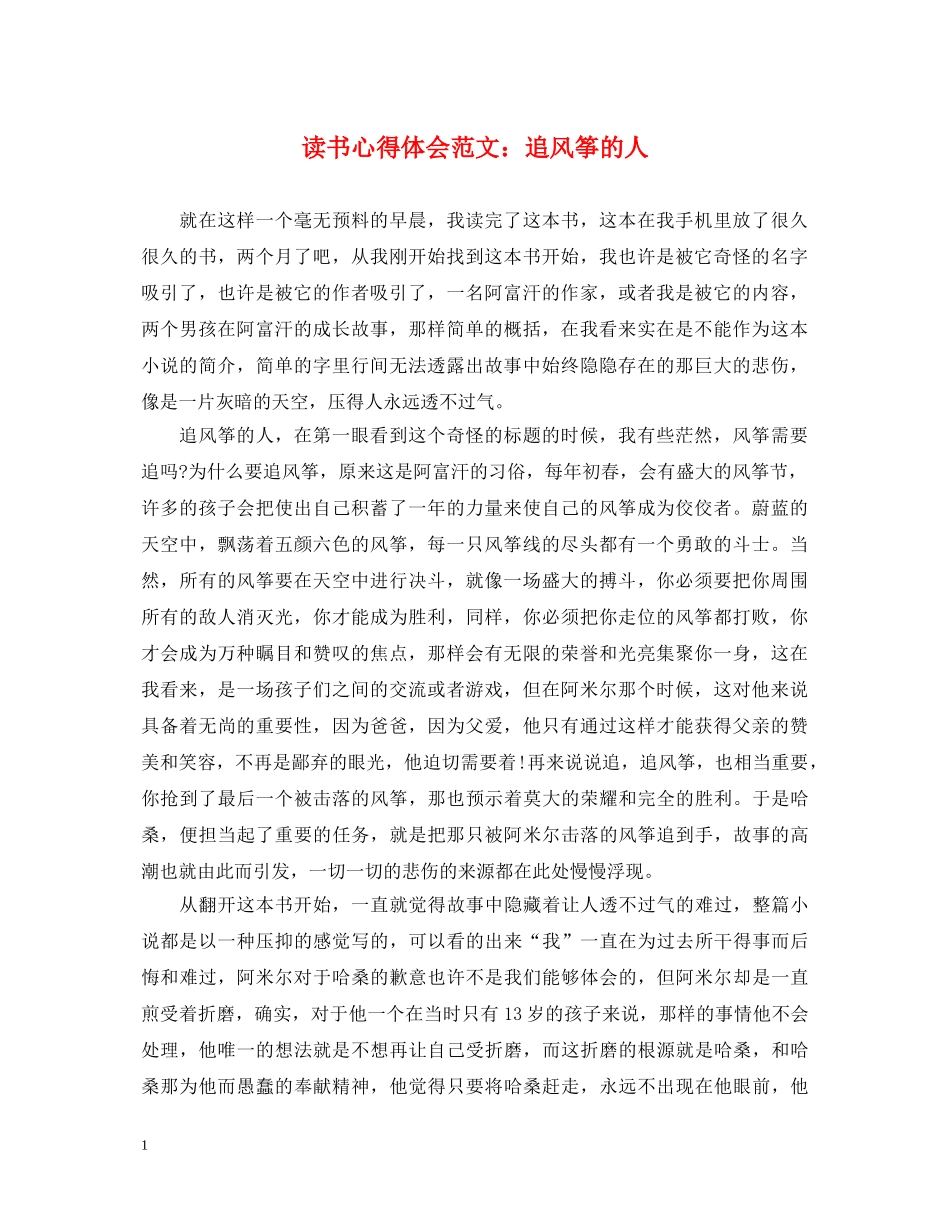 读书心得体会范文：追风筝的人 _第1页