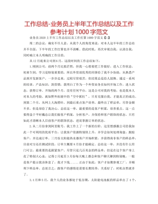 工作总结-业务员上半年工作总结以及工作参考计划1000字范文 