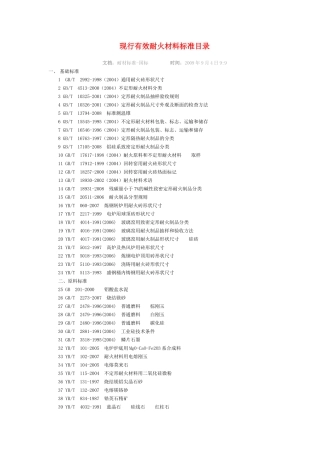 现行有效耐火材料标准目录