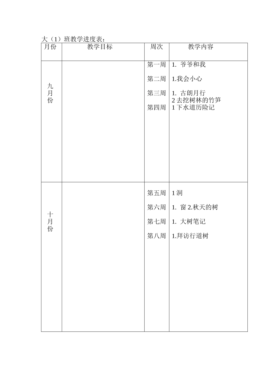 大（1）班上学期蒙氏数学教学进度表_第1页