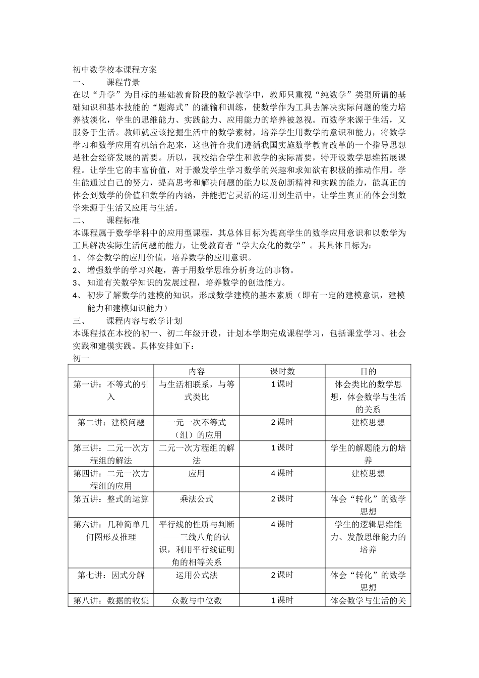 初中数学校本课程方案_第1页
