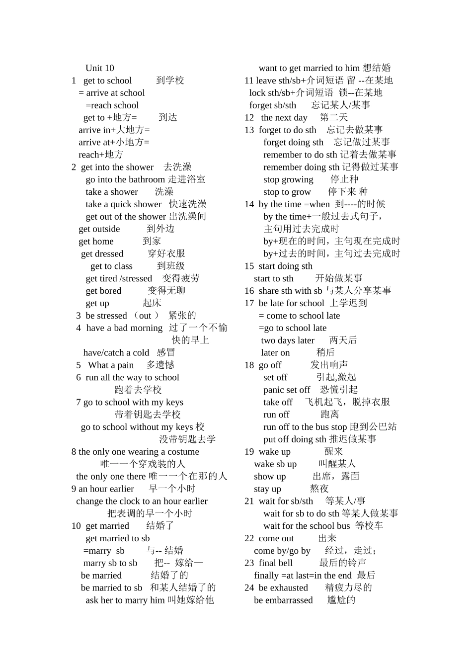 (精品)九年级英语第十单元重点词汇短语_第1页