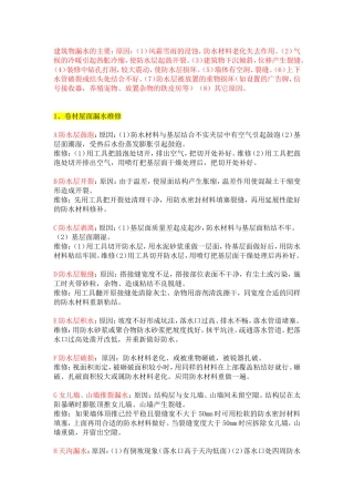 建筑物各部位漏水原因及维修