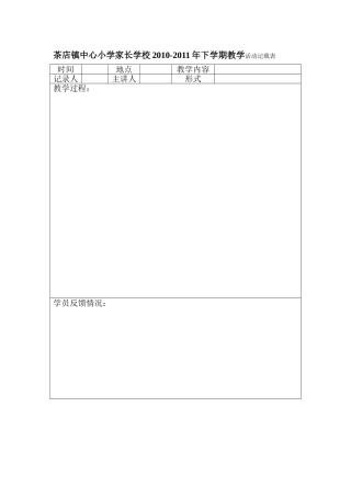 茶店镇中心小学家长学校教学活动记载表