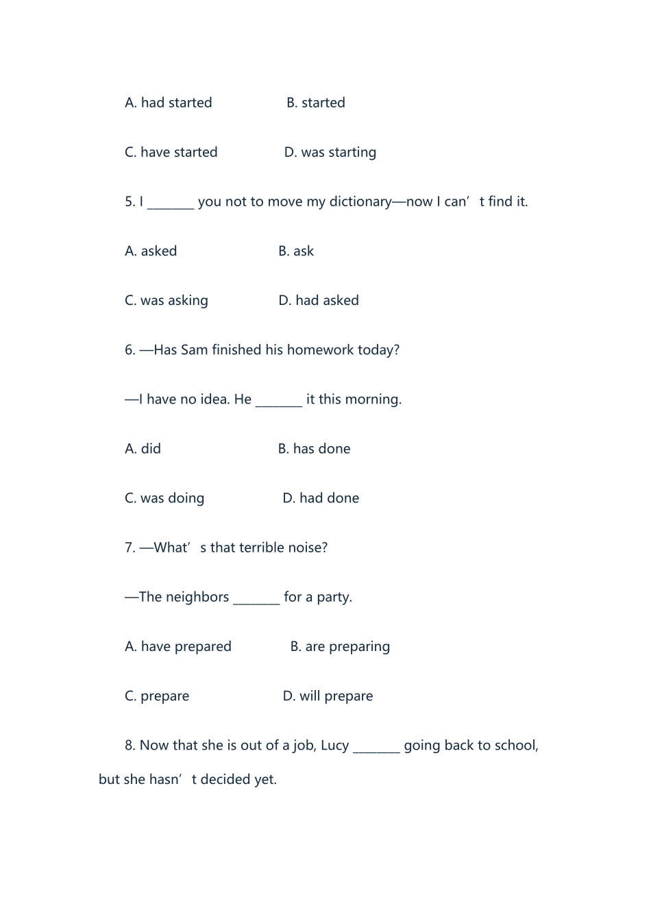 初中英语语法时态专项练习及答案（1）_第2页