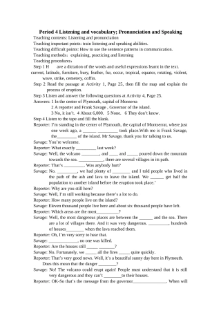 【全国百强校】哈尔滨市第九中学高中英语外研版必修三教案：Module3TheViolenceofNaturePeriod4Listeningandvocabulary;PronunciationandSpeaking