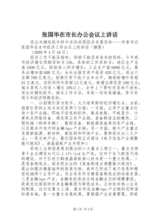 张国华在市长办公会议上讲话发言