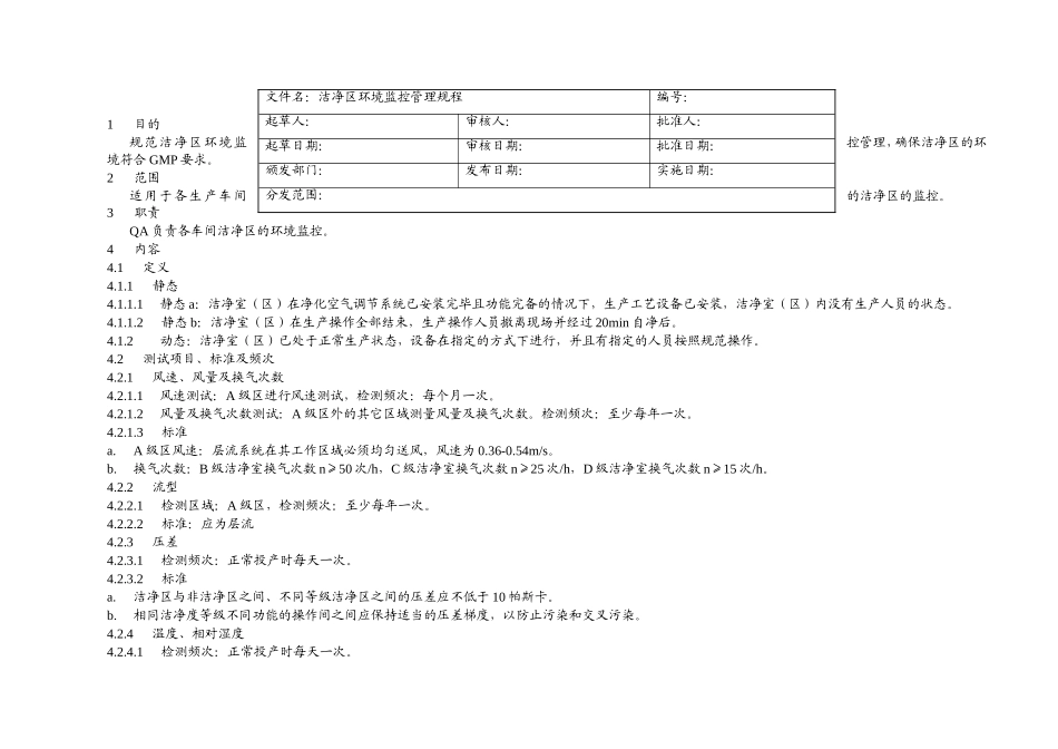 洁净区环境监控管理规程_第1页