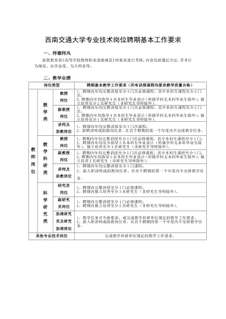 西南交通大学专业技术岗位聘期基本工作要求(红线标准)