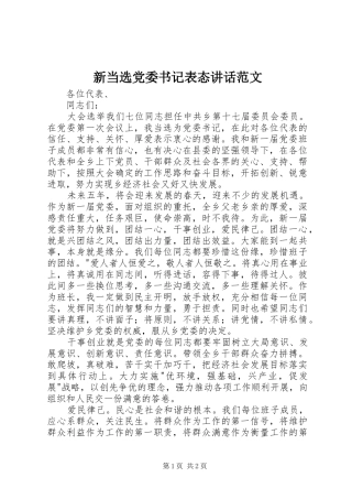 新当选党委书记表态讲话发言范文
