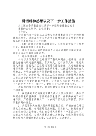 讲话发言精神感想以及下一步工作措施