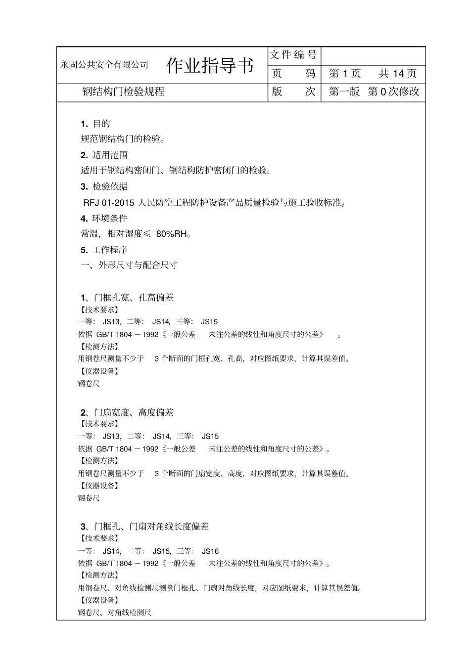 人防防护门检验规程1剖析_第1页