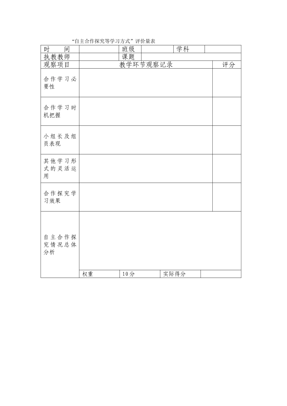 自主合作探究等学习方式观测量表(2)_第1页