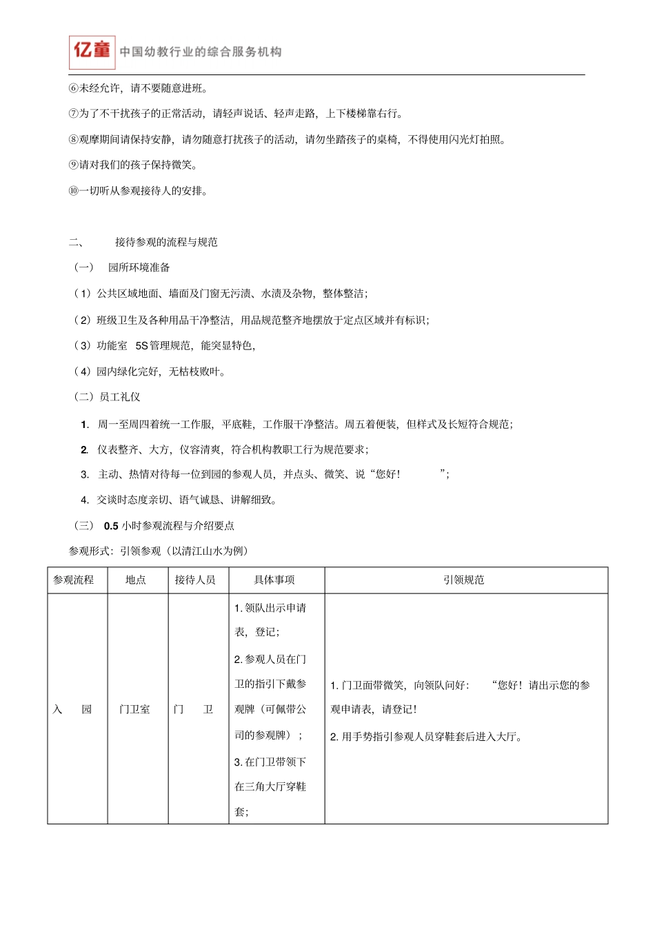 亿童幼教机构幼儿园接待参观流程与规范20121213剖析_第2页