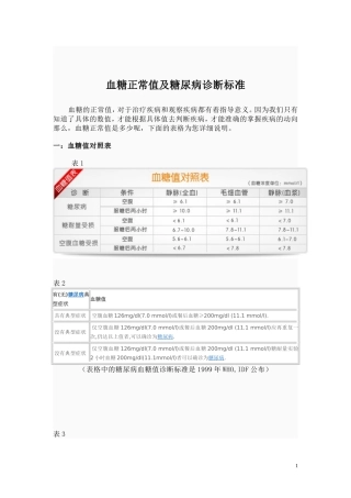 血糖正常值及糖尿病诊断标准