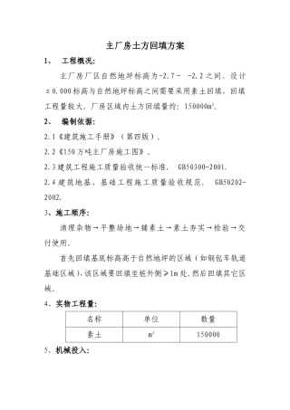 主厂房土方回填方案