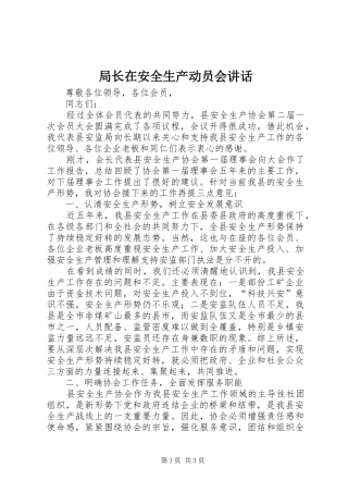 局长在安全生产动员会讲话发言