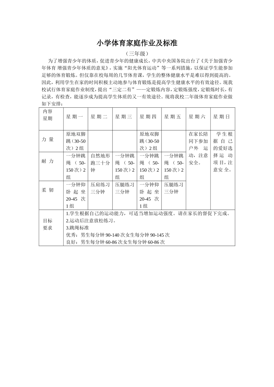 小学体育家庭作业及标准_第1页