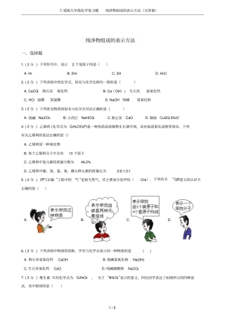 仁爱版九年级化学复习题纯净物组成的表示方法无答案