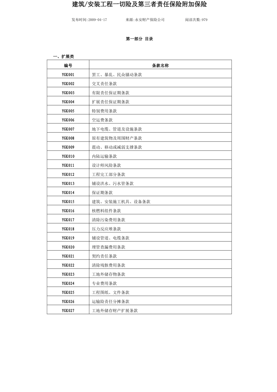 建筑安装工程一切险条款及附加险条款_第1页