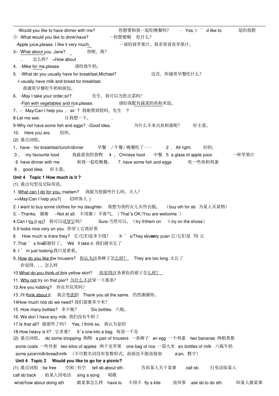 仁爱版英语七年级上册UnitUnit4句子总复习_第2页