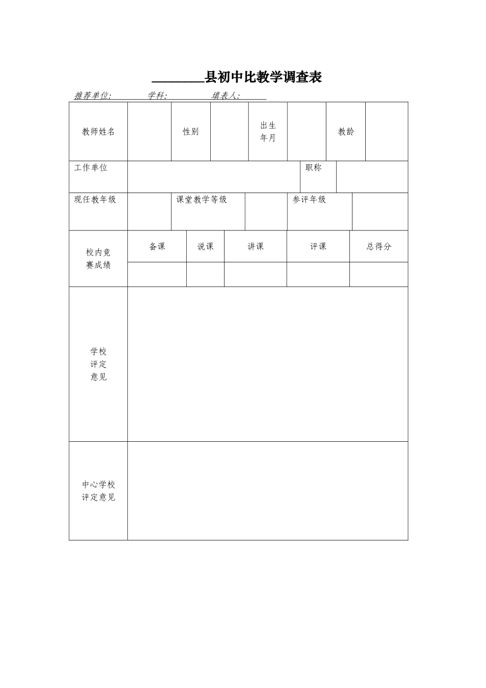 保康县初中比教学竞赛推荐表_第1页