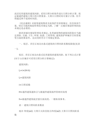 高层民用建筑的建筑间距