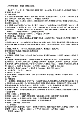 未来10倍牛股—智能科技概念股大全