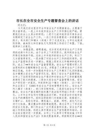 市长在全市安全生产专题督查会上的讲话发言