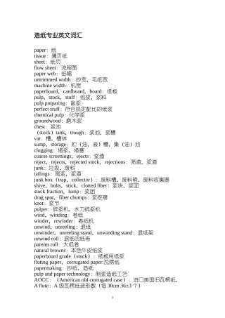 造纸专业英文词汇_