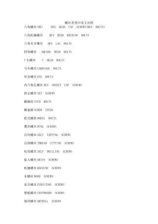 螺丝类型中英文对照